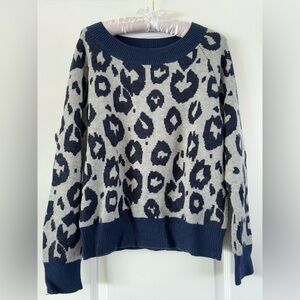Wool-blend GAP Sweater- Gray w/ Navy Leopard Print